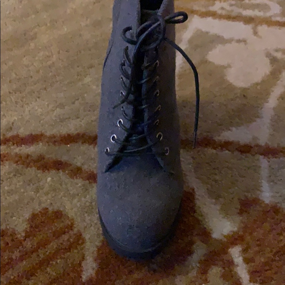 Gray Lug Sole Heeled Combat Bootie